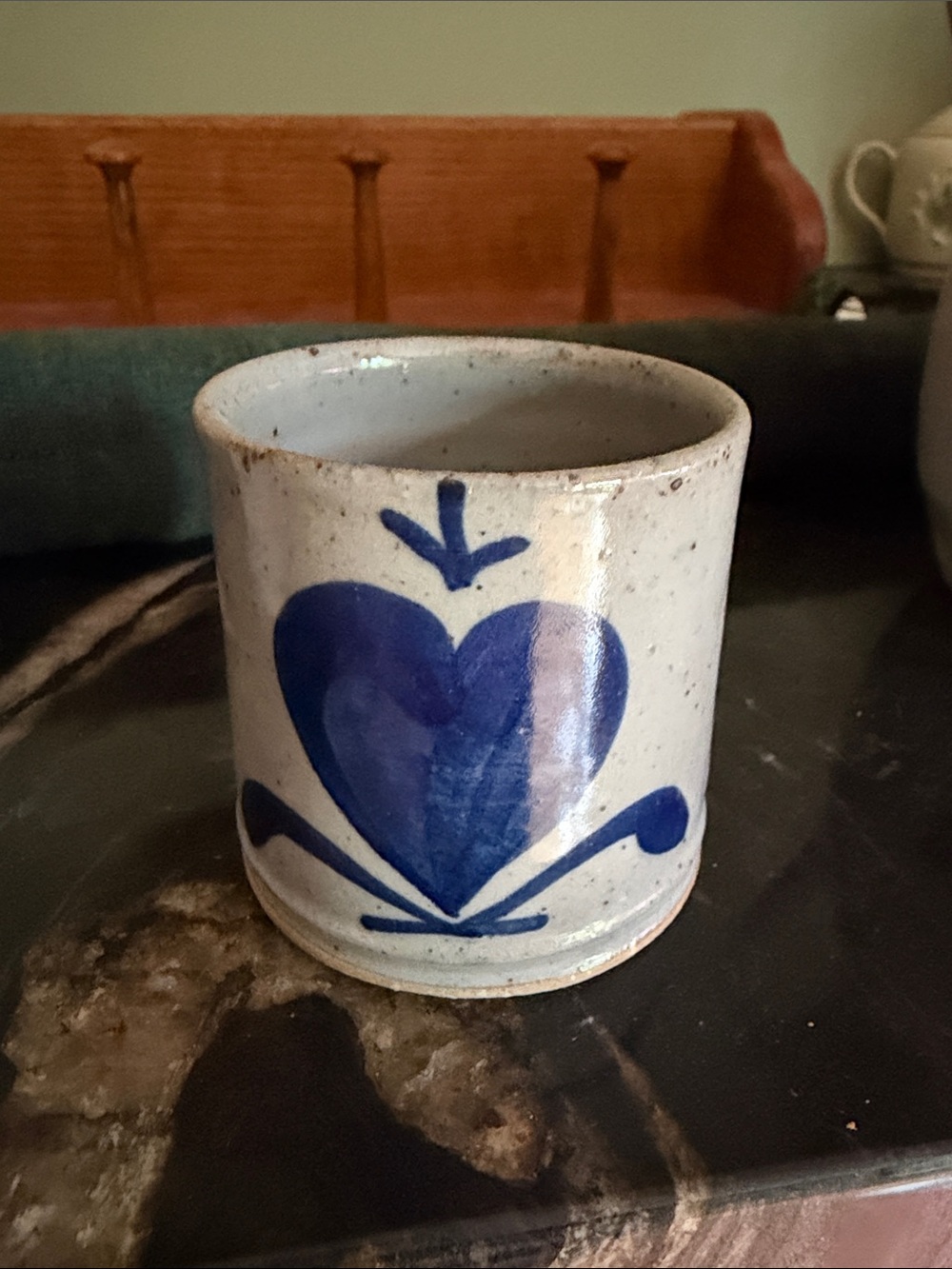 Handcrafted Blue Heart Ceramic Pottery Vase - Home Art